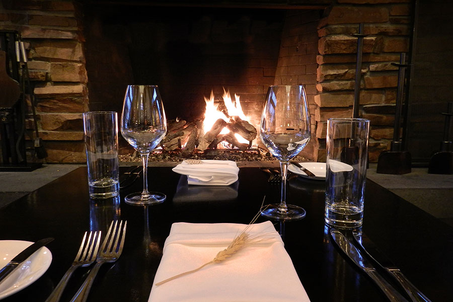 dinner setting and fireplace