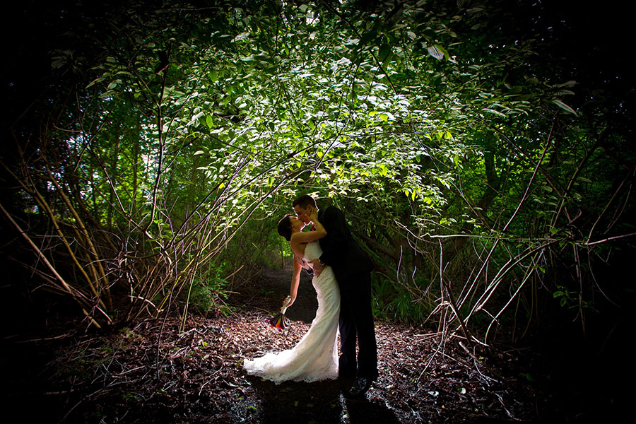 bride and groom kissing